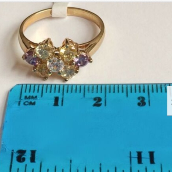 Gold Cocktail Ring Size 9 Amethyst Citrine Yellow Purple Cubic Zirconia Plated - Picture 8 of 8
